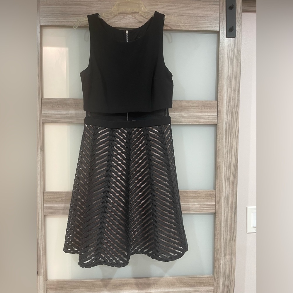 Betsy & Adam Black Pleated Midi Dress